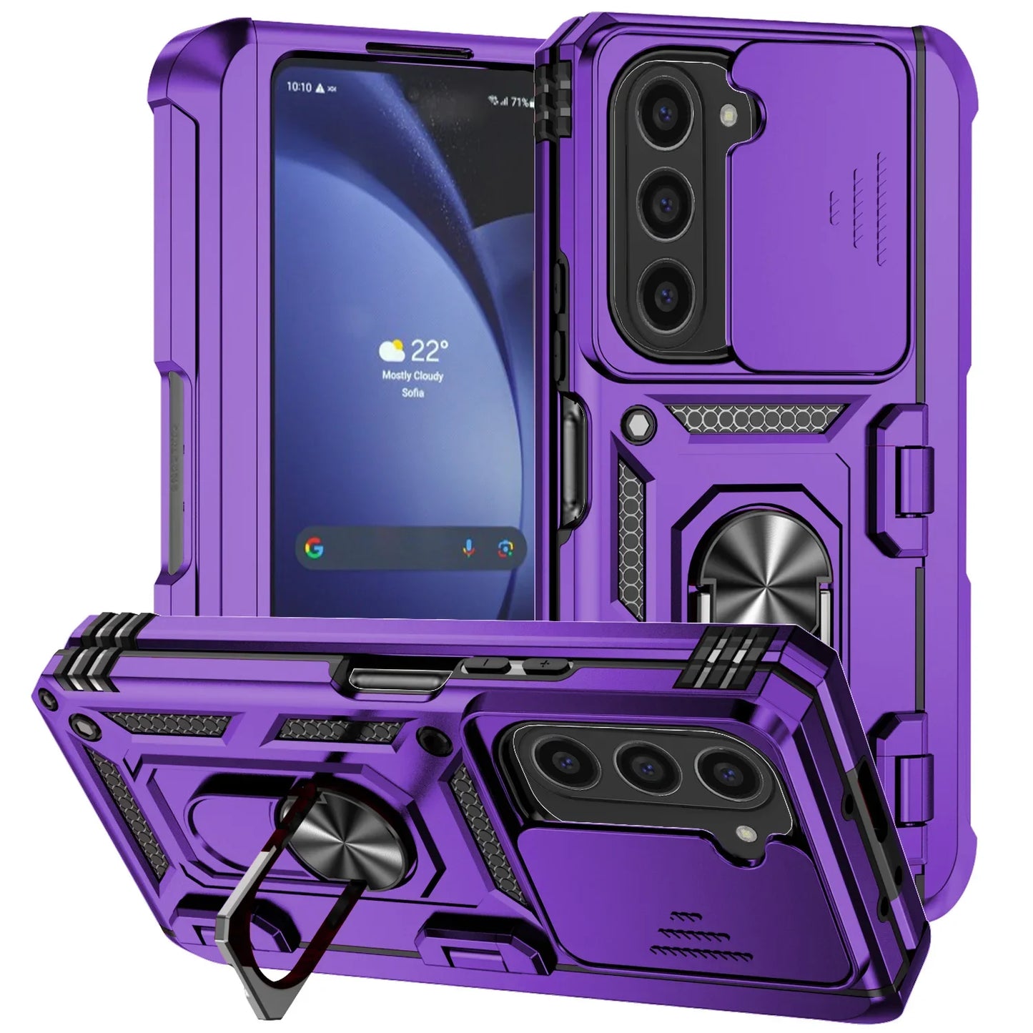 Slide Camera Lens Armor Phone Case for Samsung Galaxy Z Fold 6 5 4 7 Magnetic Ring Stand Holder Shockproof Protection Back Cover