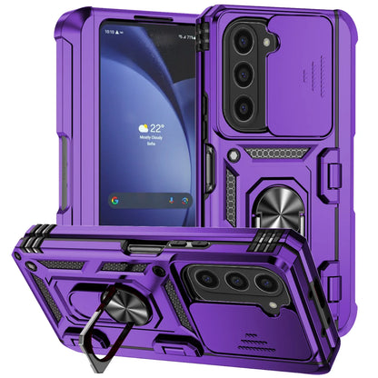 Slide Camera Lens Armor Phone Case for Samsung Galaxy Z Fold 6 5 4 7 Magnetic Ring Stand Holder Shockproof Protection Back Cover