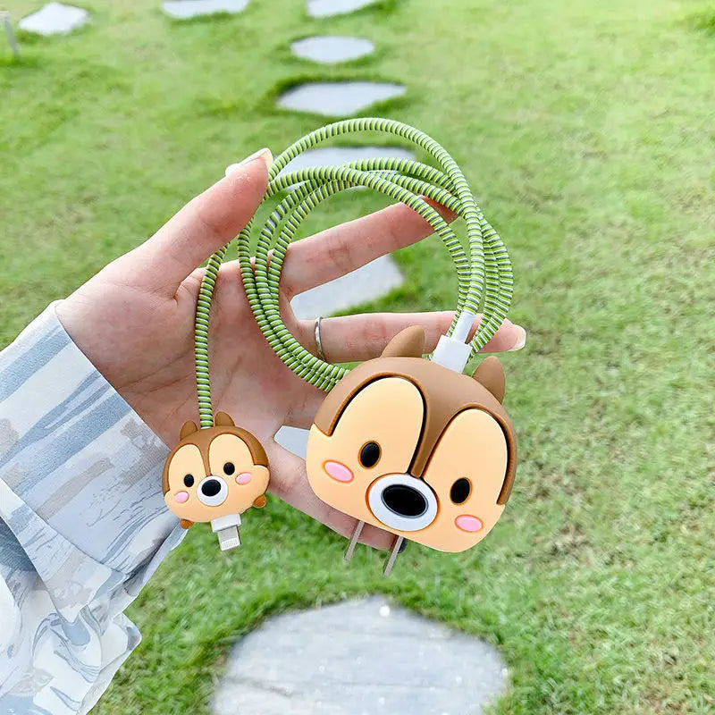4Pcs/set Cable Protector for iPhone / iPad 18W/20W Charger Protection Cute Cartoon Protector Spring Cable Winder Accessories
