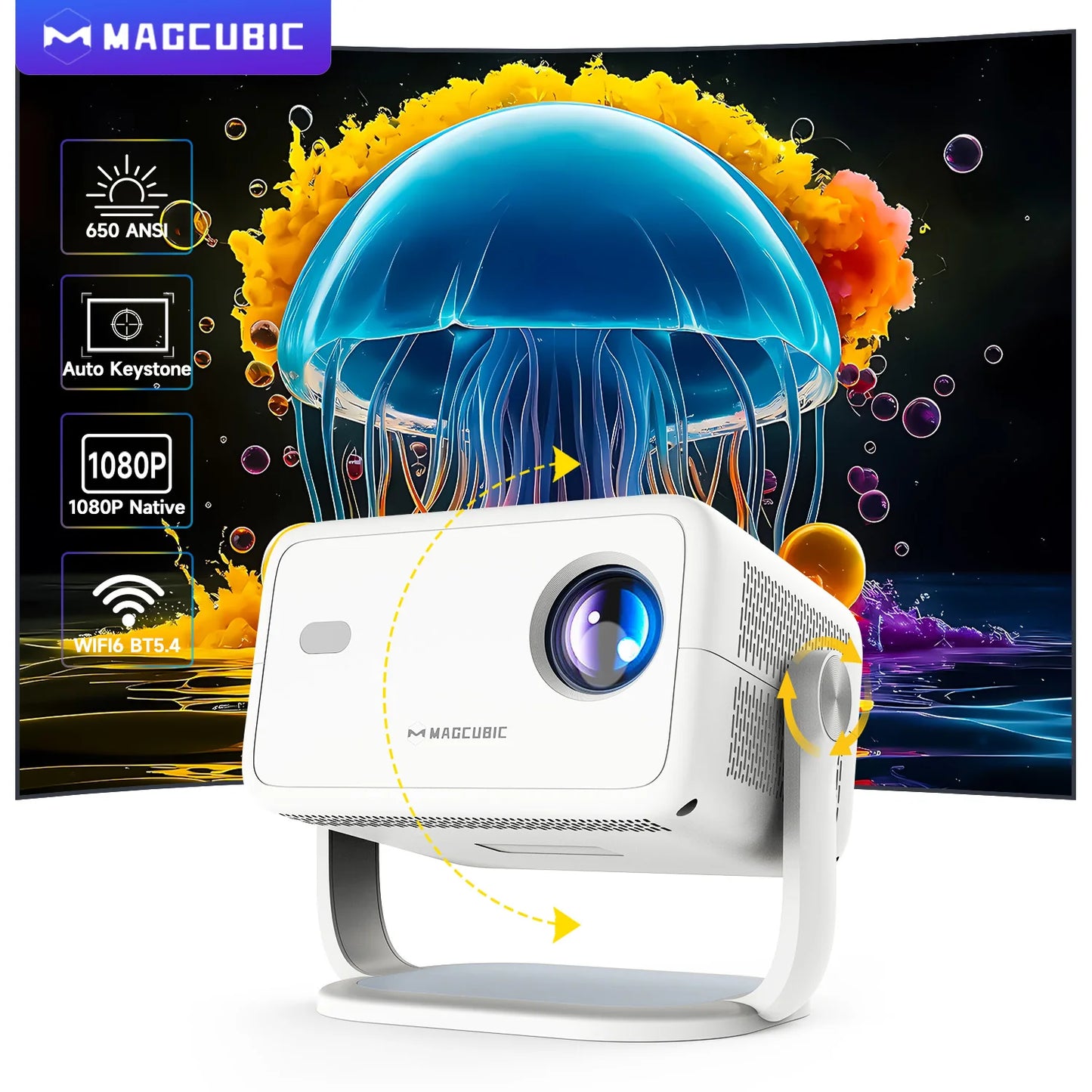 Magcubic Native 1080P 650ANSI 8K Android14 L018 Projector With Auto Keystone Correction Focus Wifi6 BT5.4 Portable Movie Outdoor