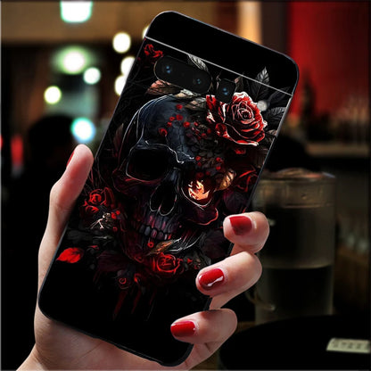Skull Flower Art Phone Case For Google Pixel 10 9 Pro XL 9A 8 7 6 Pro Pixel 8A 7A 6A Pixel 8 7 6 5