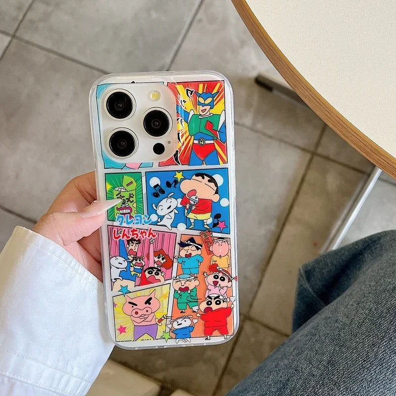 Cute Cartoon Crayon Shin-chan Magnetic Grip Holder Magsafe Wireless Charge Phone Case For iPhone 16 15 14 13 12 Pro Max Cover