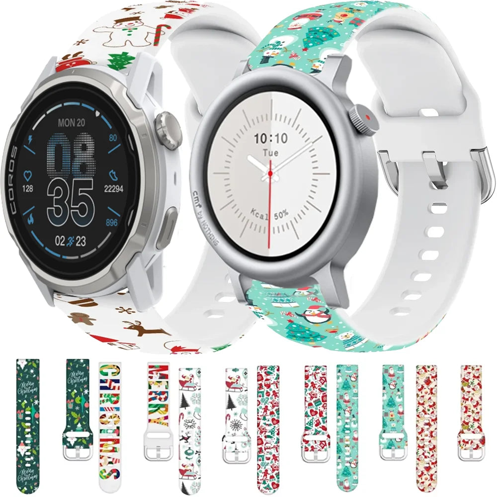 20mm 22mm Christmas Style Silicone Strap for COROS APEX 4 42mm PACE Pro Wristband Suunto Vertical 2 Run Race 2 CMF Watch 3 Pro 2