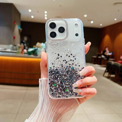 Fashion INS Uniqe Shiny Sequins Glitter Diamond Lens Frame Case For IPhone 17 Pro Max Air 16 Plus 15 14 13 Shockproof Back Cover