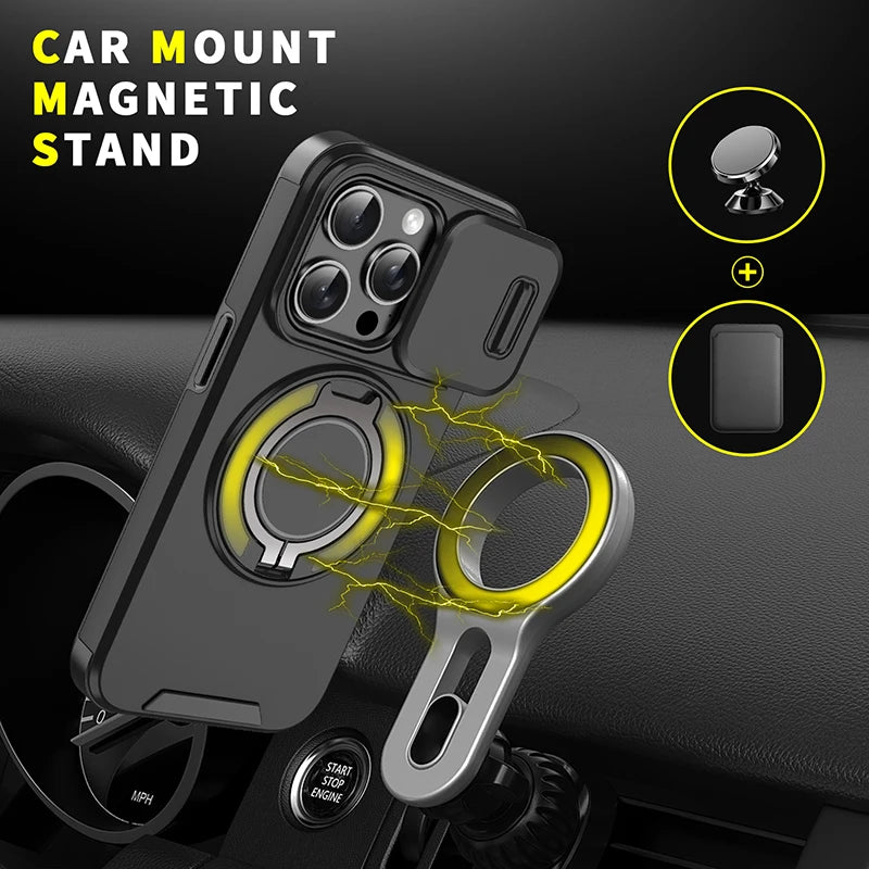 360°Rotating Hidden Metal Ring Car Holder Soft TPU+Hard PC Bumper Phone Case For IPhone 15 Pro Max 13 12 11 14 16 Pro Max Plus