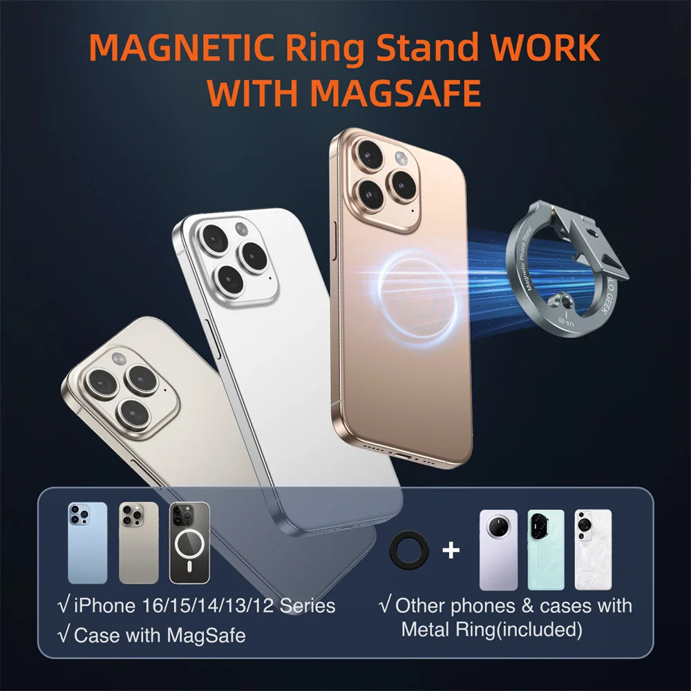 2025 Magnetic Phone Tripod Mount  w Arca 1/4"-20 Cold Shoe Phone Holder Desk Stand For MagSafe iPhone 16 15 14 13 Android Tripod