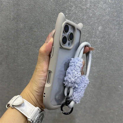 3D Cat Ear Cute Lanyard Magnetic Transparent Case For iPhone 16 15 14 13 12 ProMax Plus 11 Wristband Clear Magsafe Cover