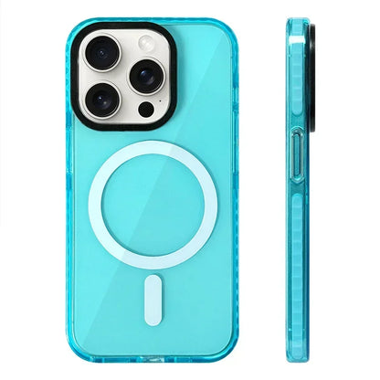 Transparent Neon Color MagSafe Phone Case for iPhone 15 16 Pro Max 15pro 13 14 12 11Wireless Charging Soft Silicone Bumper Cover