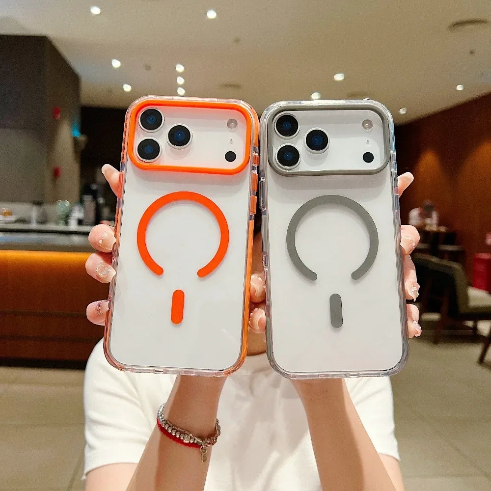 Luxury Transparent For Magsafe Wireless Charge Magnetic Case For iPhone 17/17AIR/17Pro/17 Pro Max Clear Shockproof Back Cover