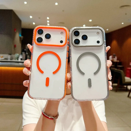 Luxury Transparent For Magsafe Wireless Charge Magnetic Case For iPhone 17/17AIR/17Pro/17 Pro Max Clear Shockproof Back Cover
