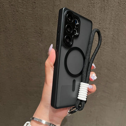 New Matte Translucent With Lanyard Shockproof Magnetic Cover for Samsung Galaxy S25 Edge S24 S23 Ultra Plus S24FE Magsafe Case