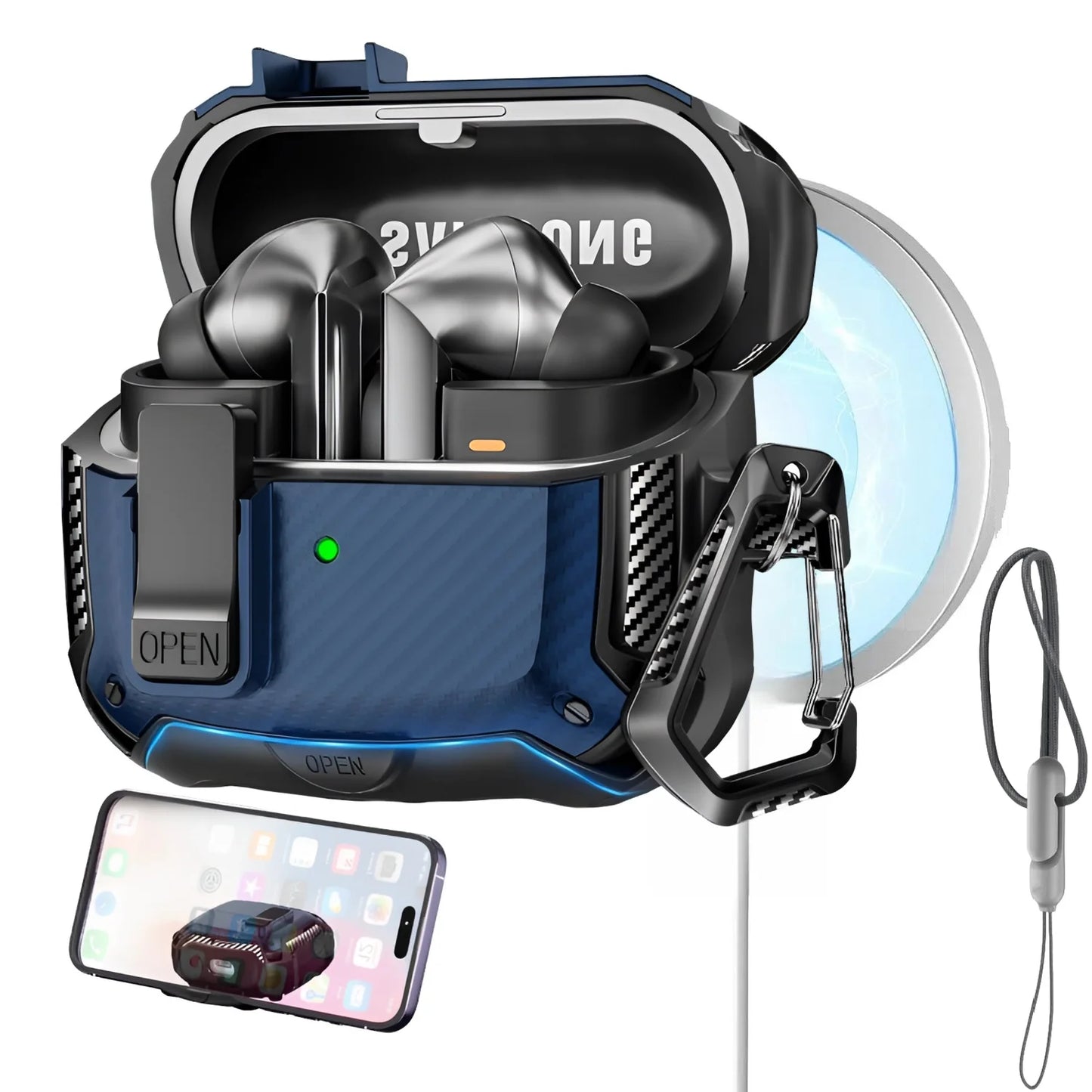 for Samsung Galaxy Buds 3 Pro Case with Secure Lock Carbon Fiber Protective Phone Holder Design Case for Samsung Galaxy Buds 3