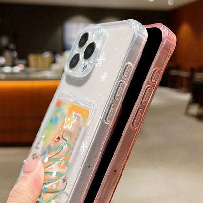 Santa Claus Card Slot Bag Clear Phone Case For iPhone Air 16e 17 16 15 14 13 Pro Max 11 12 17 Christmas Tree Soft Silicone Cover