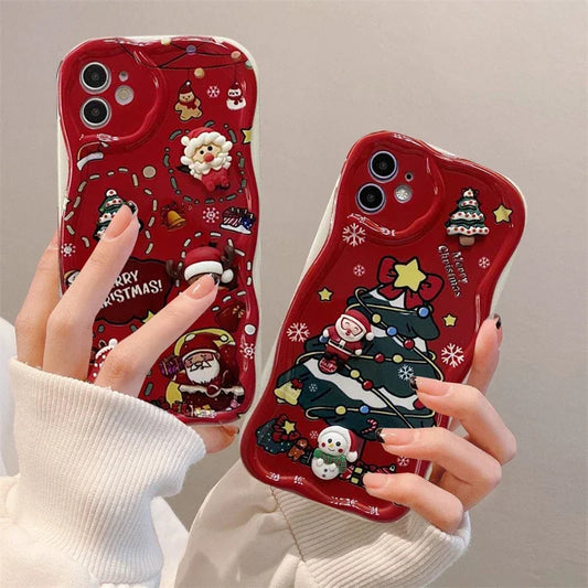 Cute 3D Christmas Santa Claus Tree Chain Phone Case For IPhone 17 Air 16 Pro Max Plus 12 13 14 15 Pro Max Mini 16E Soft Cover