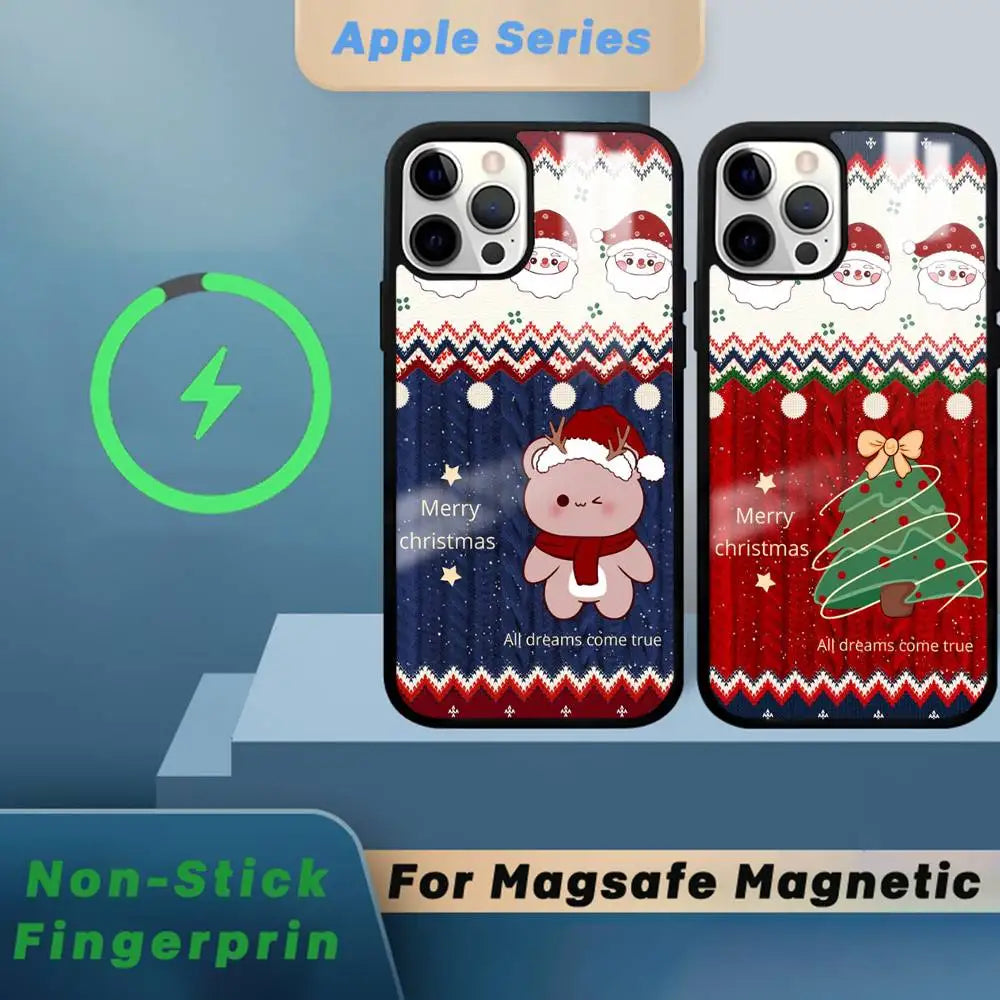 Merry Christmas New Year Phone Case MagSafe Magnetic for iPhone 16 15 14 13 12 11 Pro Plus Max Mini Wireless Charger Funda