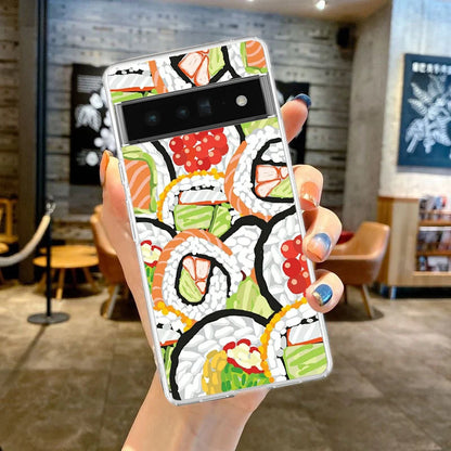 Phone Case For Google Pixel 9 8 7 6 9A 8A 7A 6A 5 4 5A 4A 3A Pro XL Soft Clear TPU Transparent Cover Cute Cartoon Sushi