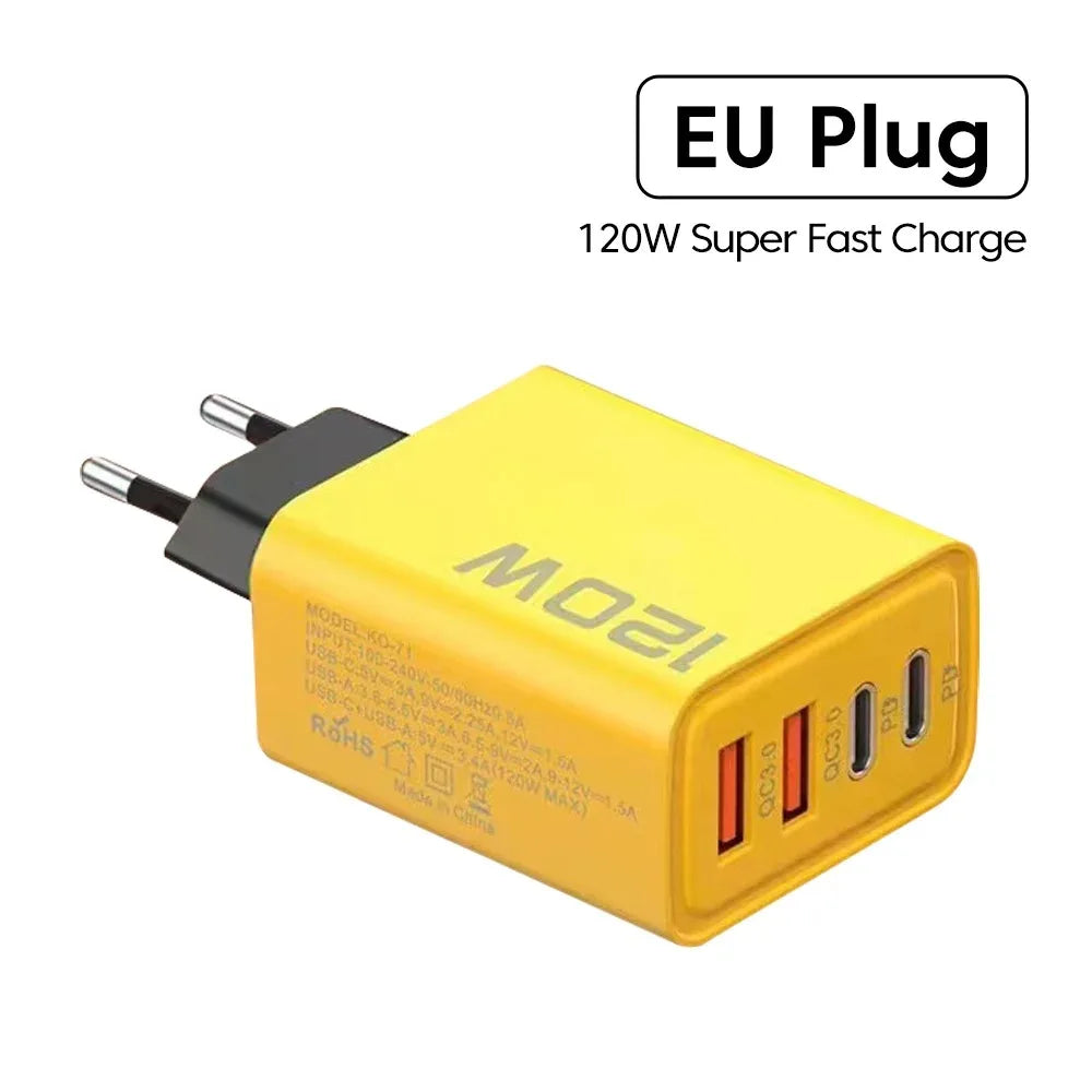 Total 120W USB Type C Charger 4 Port Fast Charging USB Phone Charger Adapter For iPhone Samsung Xiaomi Quick Charge Wall Charger