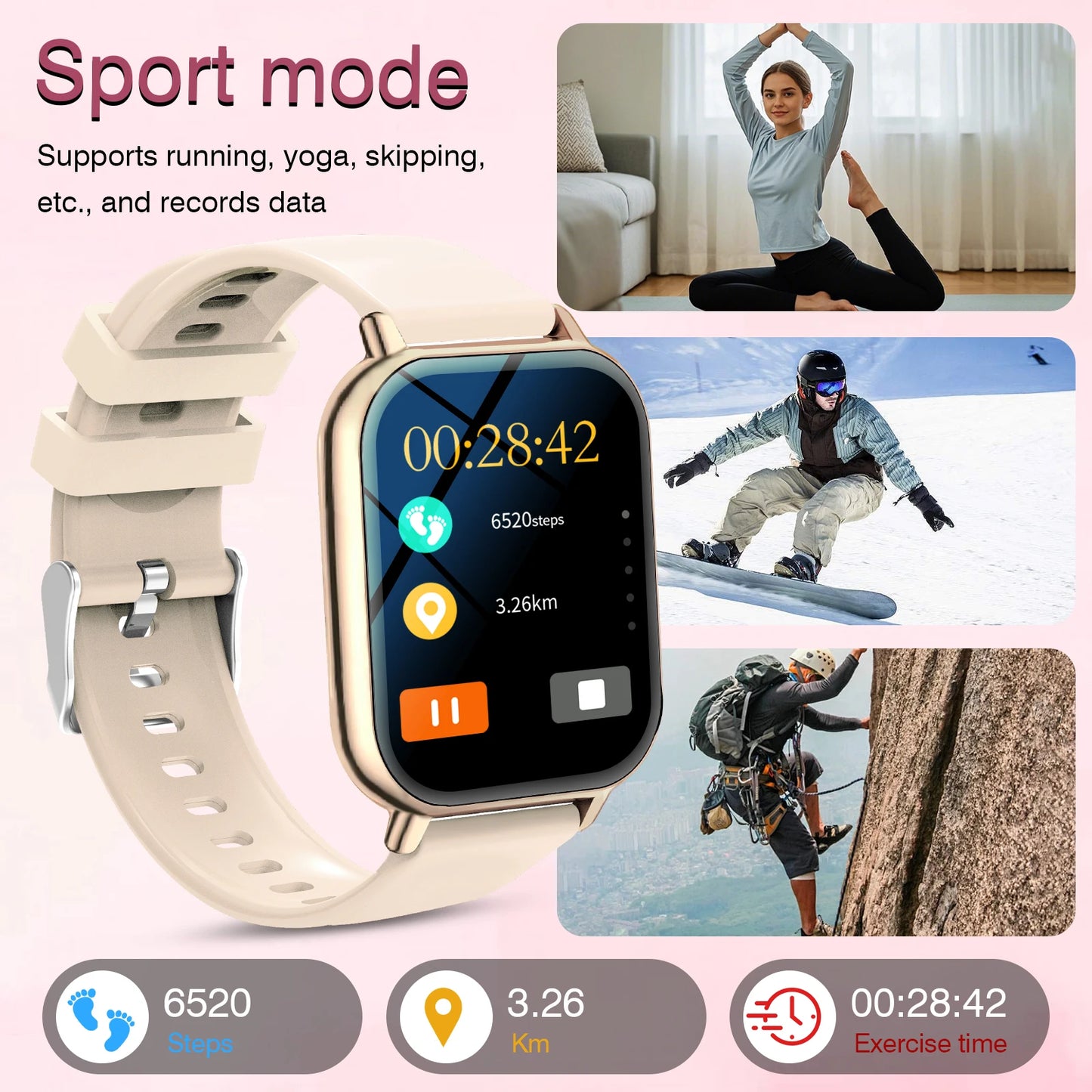 Smart watch, for men and women, wireless calling, fitness tracker, 2.01 inch screen, sports smart watch