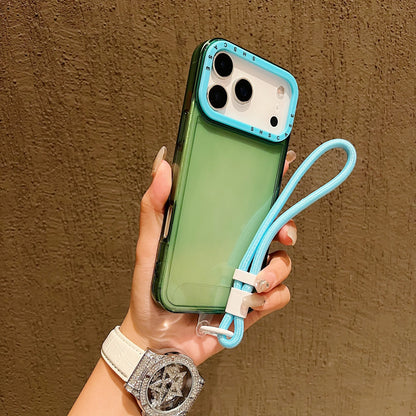 Luxury Shockproof Armor Clear Case for iPhone 17 Air 16 15 14 Plus 13 12 11 Pro Max XR XS 8 Hit Color Wrist Strap Lanyard Cover