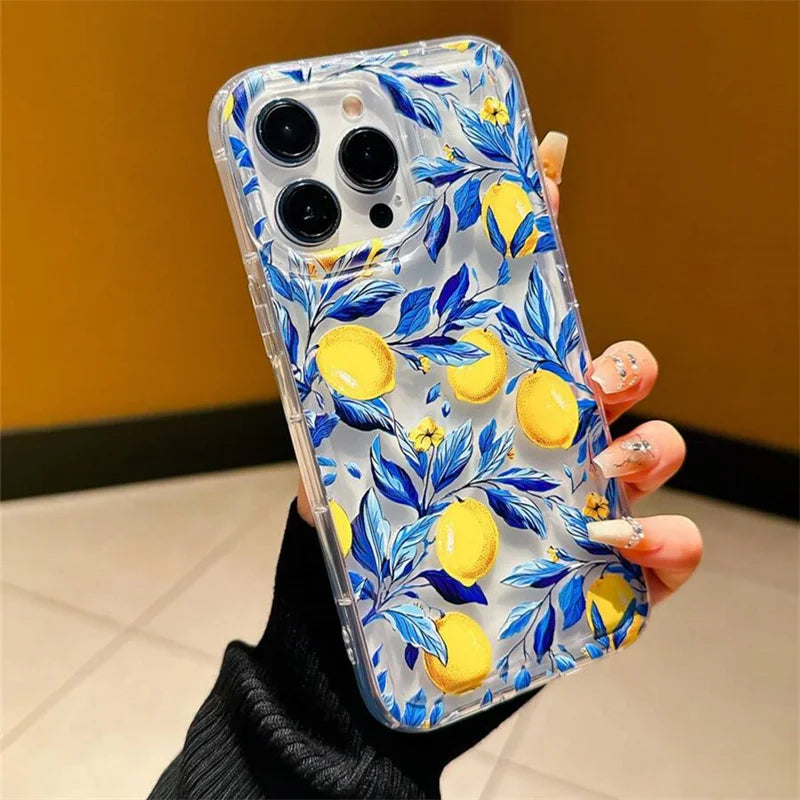 Summer Fresh Fruit Lemon Print TPU Phone Case for IPhone 16 15 14 13 12 11 Pro Max XS XR X 7 8 Plus Air Cushion Shockproof Cover