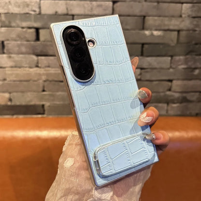 Luxury Crocodile Pattern Leather Case For Samsung ZFold 7 6 5 4 3 5G Mirror Fold Satnd Holder Shockpoof Protection Bumper Cover