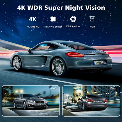 Soam 4K Full HD Dual Dash Camera,Front 4K+Rear 1080P,Built-in WiFi,1.97" IPS Screen,Night Vision,WDR,24H Parking Monitor