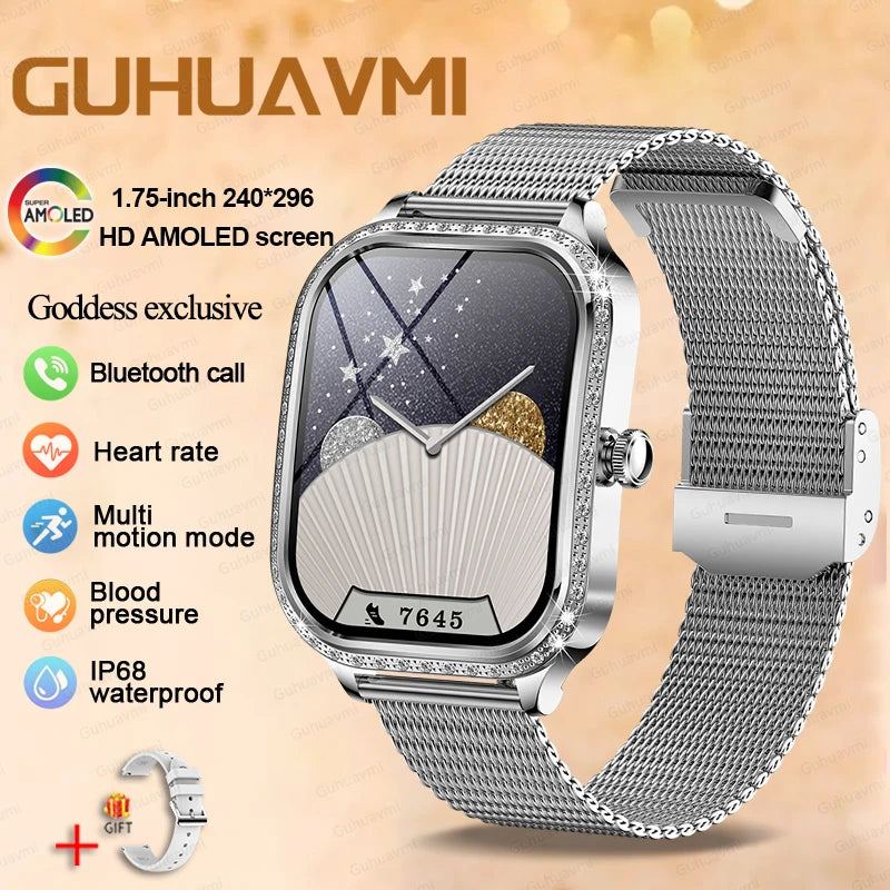 2025 Fashion Smart Watch Women AMOLED Curved Screen IP68 Waterproof Health Call Smartwatch Watch Ladies Fashion Gift