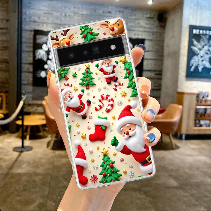 Phone Case Cover for Google Pixel 9 8 7 6 5 4 4XL 7A 6A 5A 4A 3A Pro XL 5G Transparent Soft TPU Shell New Year Christmas Pattern