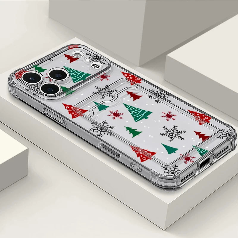 Cartoon Christmas Tree Phone Case For iPhone Air 16e 17 16 15 Pro Max 14 13 Pro Max 17 12 11 Card Slot Clear Soft Silicone Cover