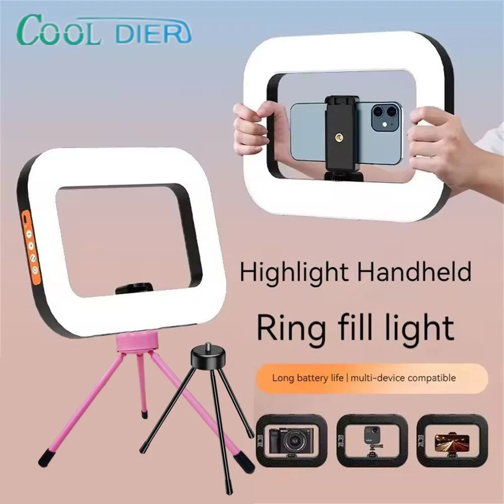 New Handheld Ring LED Rechargeable Fill light Portable Mobile Phone Live Broadcast Photography Desktop Rabbit Cage Selfie Light