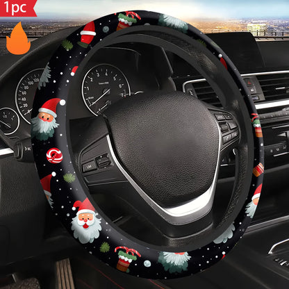 Santa Claus Print Soft Neoprene Steering Wheel Cover 15" Fit for Cars SUVs Trucks Festive Interior Decor