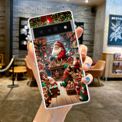 Phone Case Cover for Google Pixel 9 8 7 6 5 4 4XL 7A 6A 5A 4A 3A Pro XL 5G Transparent Soft TPU Shell New Year Christmas Pattern