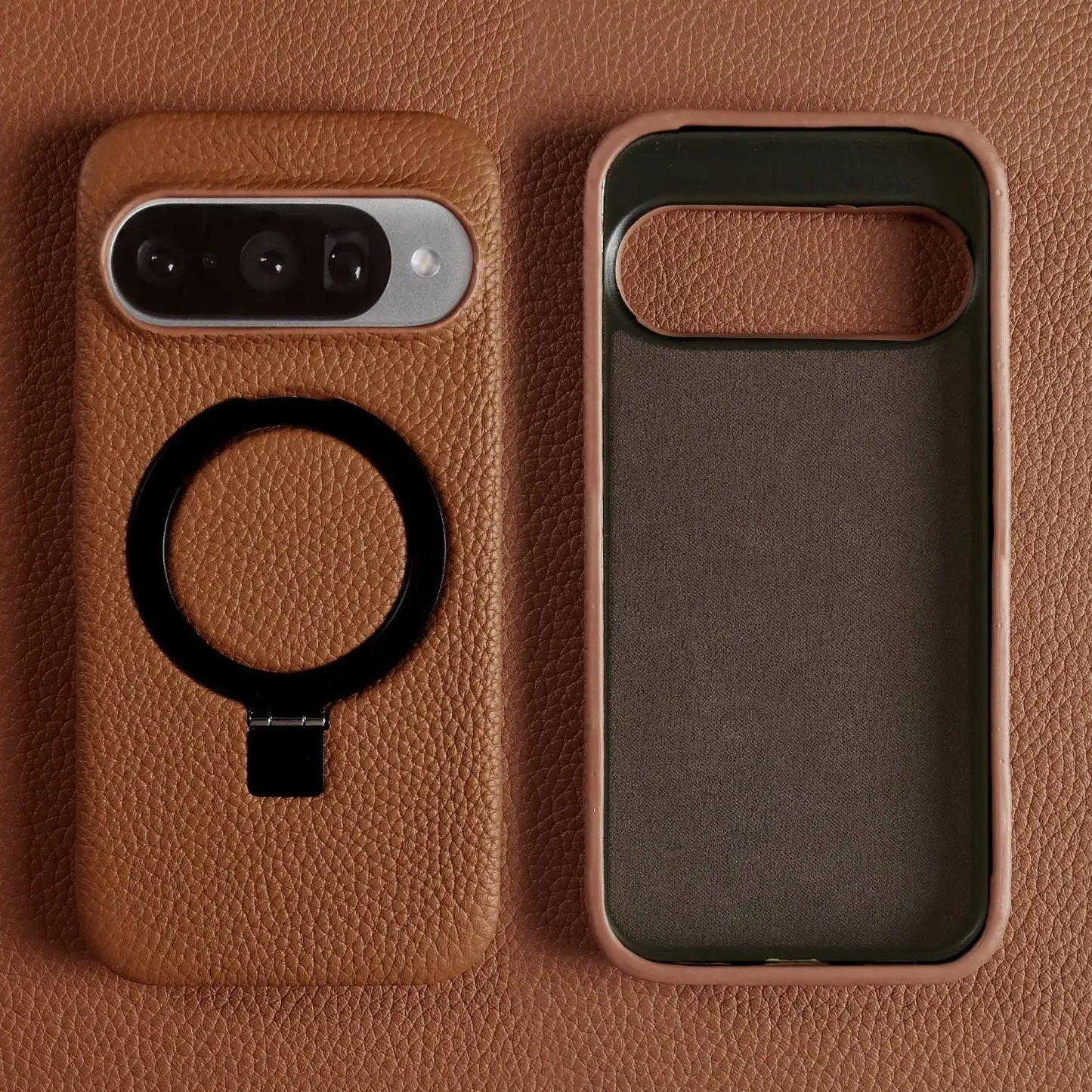 Magnet Ring Stand Phone Case For Google Pixel 10 Pro 9Pro 8A 7Pro 6pro 5A Cover Genuine Leather Case Magnetic Back Cover Cases