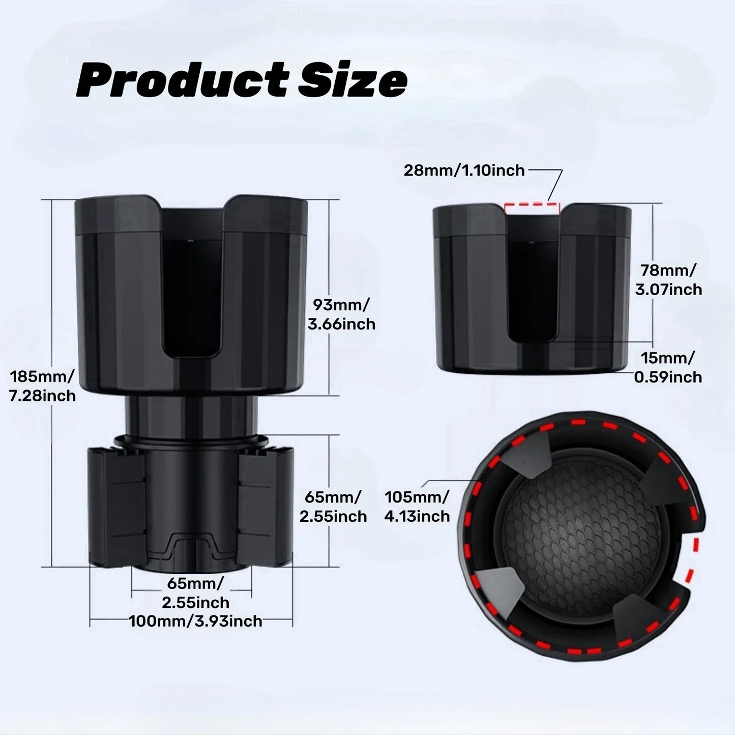 VIKEFON Upgraded Car Cup Holder Expander with Adjustable Base Stable Auto Bottle Support Universal for 6.5CM-10.5CM Cup Holder