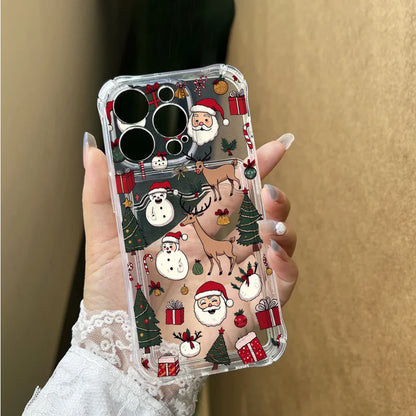 Cartoon New Year Christmas Santa Clear Phone Case for Samsung Galaxy S25 Ultra S24 FE S23 S22 S21 S20 Plus Wallet Card Bag Cover