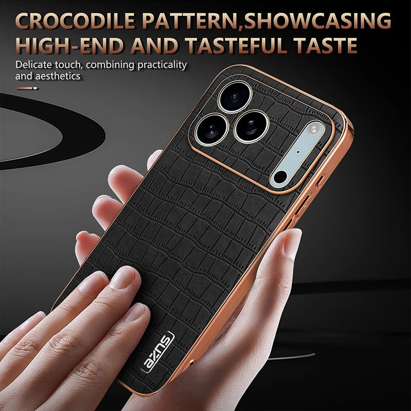for iPhone 17 Pro Max 17 Pro Air Case 3D Crocodile Texture PU Leather Plating Bumper Full Camera Protector Soft Cover Shell