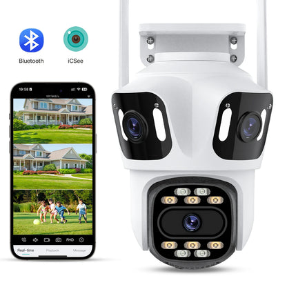 Three Lens PTZ IP Camera Outdoor HD Three Screen WiFi Security Camera Auto Tracking Dual Len Wirelss CCTV Camera iCsee