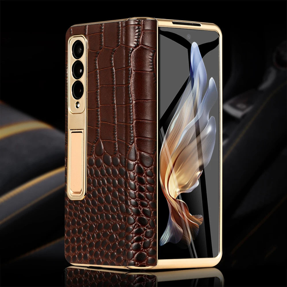 LANGSIDI Brand Luxury Genuine Leather Shockproof Case for Samsung Galaxy Z Fold 3 4 5 6 Magnetic Hinge Protective Stand Cover