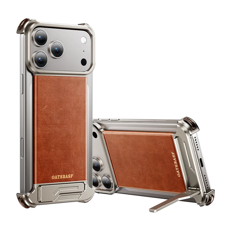 Oatsbasf Leather Phone Case for iPhone 17 Pro/Pro Max/17 Air with Kickstand Frameless Magnetic Shockproof Bumper Protective Case
