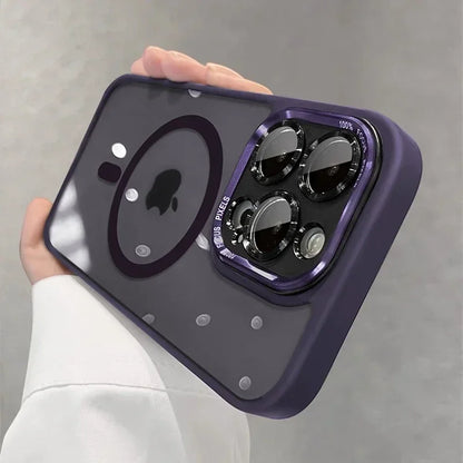 Luxury Magnetic Metal Lens Bumper Protection Case For iPhone 16 15 14 13 12 11 Pro Max Plus Magsafe Acrylic Translucency Cover