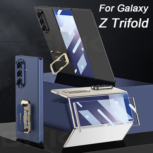 Ultra-thin Ring Holder Wrist Strap Case For Samsung Galaxy Z Trifold Outer Screen Glass Plastic Cover For Galaxy Z Trifold Case