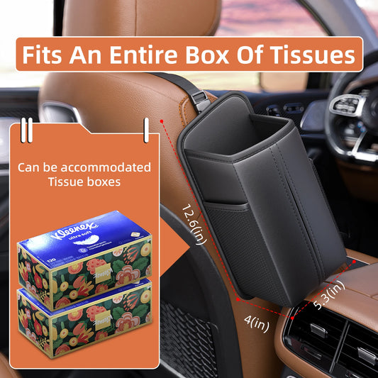 Leather Car Storage Bag  Auto Seat Organizer Tissue Bag Water Cup Holder Mesh Storage Pocket Car Storage Box With Hanging