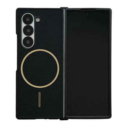 Business Leather Gold Magnetic Coil Phone Case For Samsung Galaxy Z Fold 7 Z Fold6 Fold 5 4 3 Luxury Full Protective Thin Cover