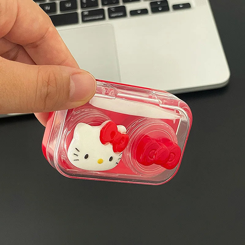 Sanrio Hello Kitty Contact Lens Box Cartoon Cute Red Kitty Cat Transparent Contact Lenses Case Portable Nursing Partner Box