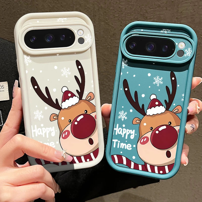 For Google Pixel 9 Pro XL Case Shockproof Bumper Soft TPU Silicone Cartoon Elk Christmas Cover For Google Pixel 9 8 7 Pro 8A 7A