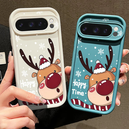 For Google Pixel 9 Pro XL Case Shockproof Bumper Soft TPU Silicone Cartoon Elk Christmas Cover For Google Pixel 9 8 7 Pro 8A 7A
