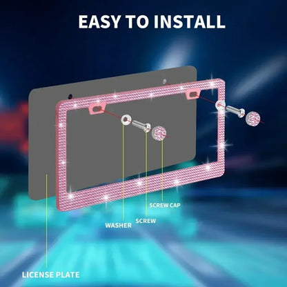 NEW Bling Crystal Car License Plate Frame Women Rhinestone License Plate Frame Cover Holder Car Accessories with Screw 31*16cm