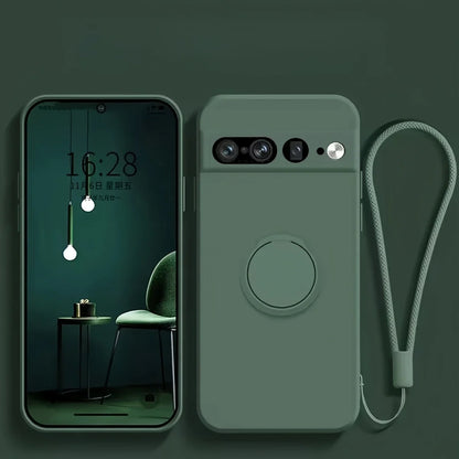 Magnetic Ring Holder Stand Liquid Silicone Phone Case for Google Pixel 9 8 8A 7 Pro XL 7A 6A Candy Colour Shockproof Soft Cover