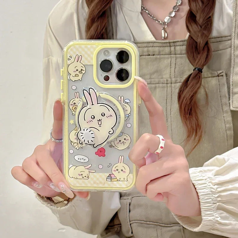 Cute Cartoon Japan Anime Chiikawa Magnetic Grip Holder Magsafe Wireless Charge Phone Case For iPhone 16 15 14 13 Pro Max Cover
