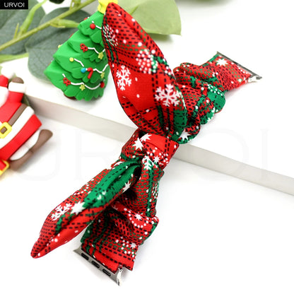 URVOI Band for Apple Watch Series 11 10 9 8 7 SE 3 Nylon loop Elastic Hairband Strap for iWatch Xmas gift red Christmas bowknot